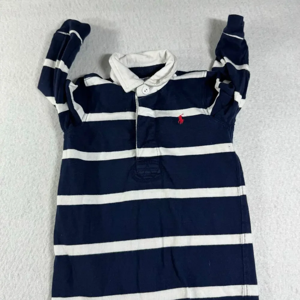 Ralph Lauren 12M Baby Striped Cotton Jersey Rugby Coverall Classic Polo